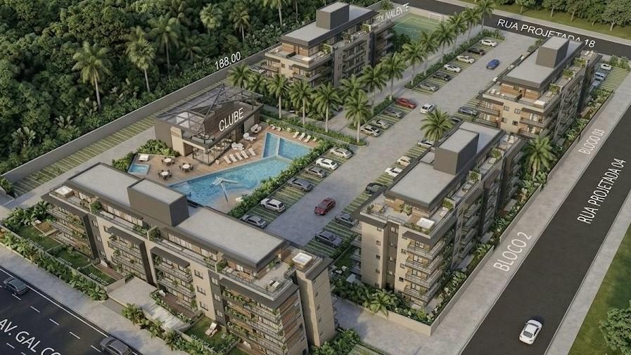 Outra perspectiva dos blocos residenciais e do clube central