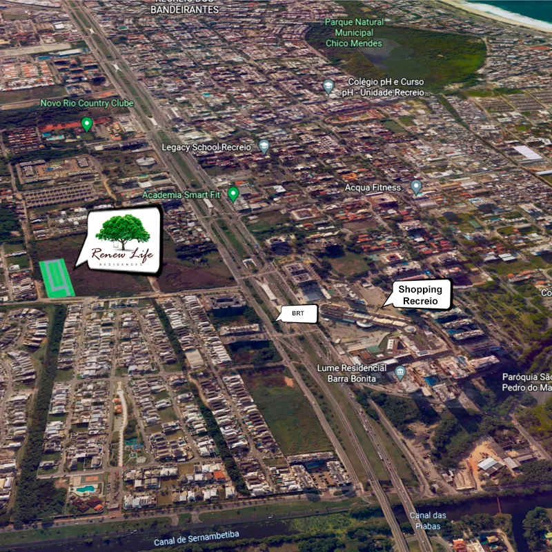Mapa de localização do Renew Life Residences no Recreio dos Bandeirantes